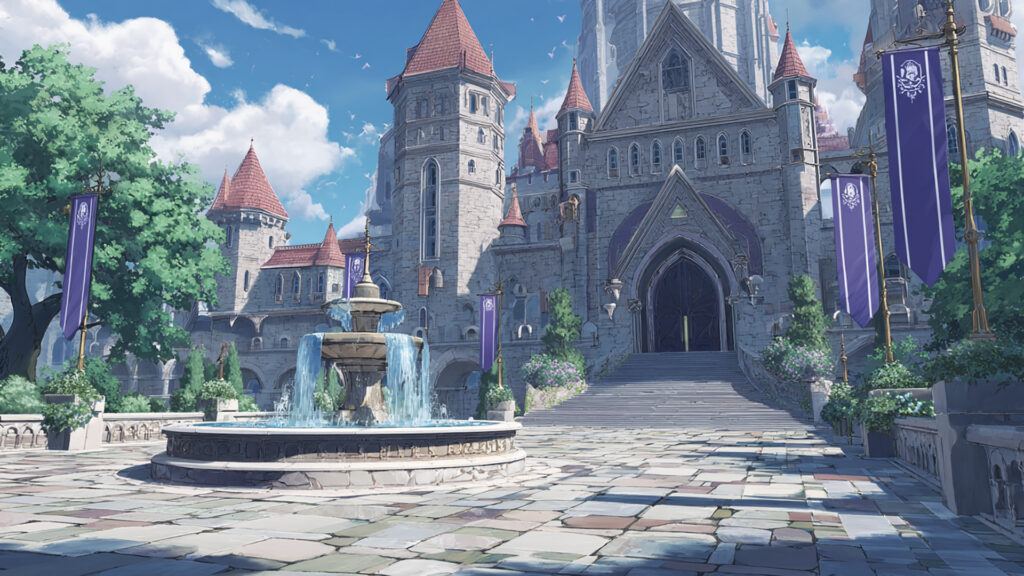 城門前の広場と噴水