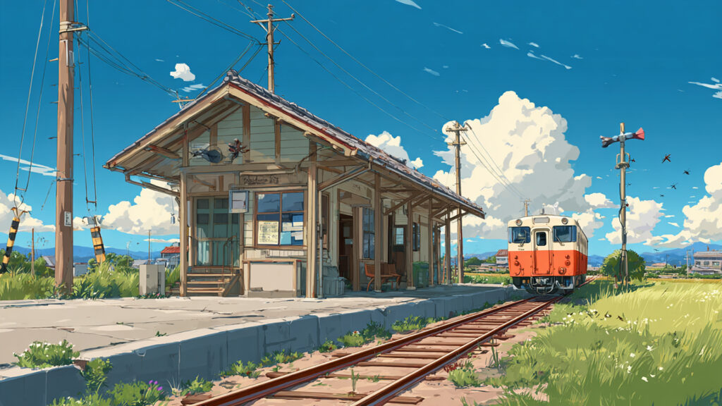 夏休みの田舎駅｜青空と蝉の声