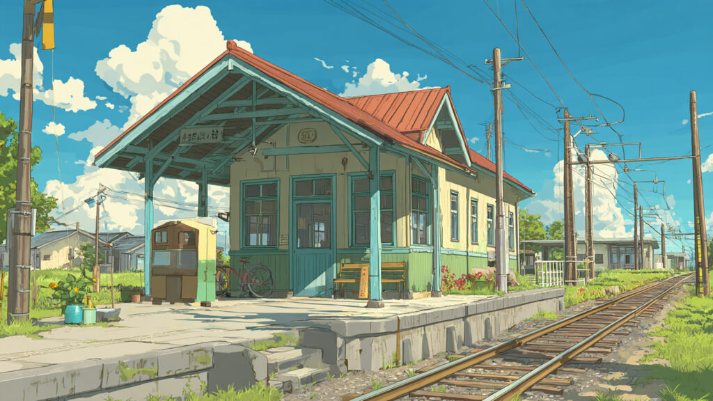 夏休みの田舎駅｜青空と蝉の声