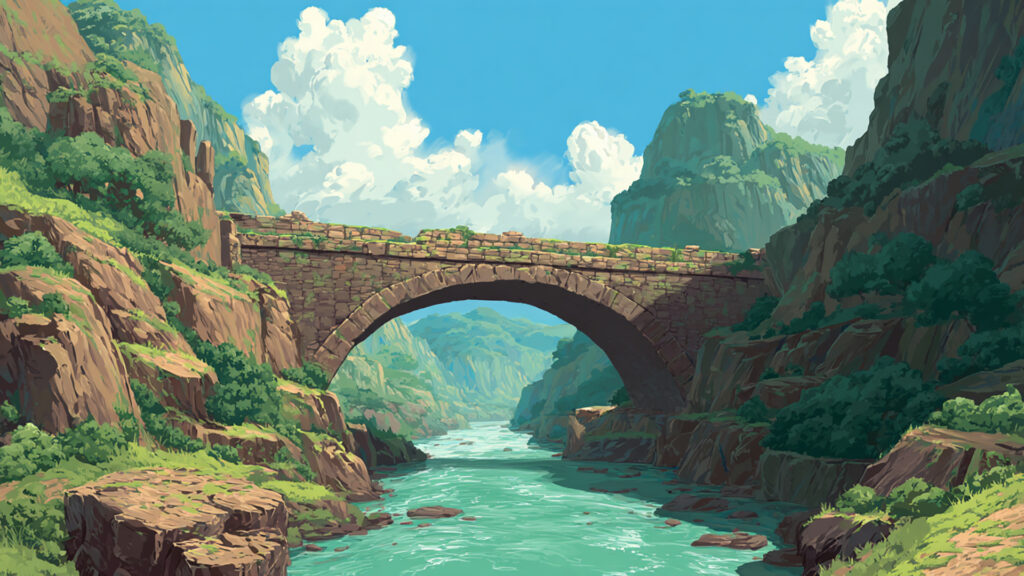 渓谷の大橋と青空｜ファンタジー・冒険・旅の途中