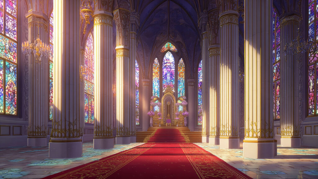 城内の玉座の間の背景イラストのフリー素材