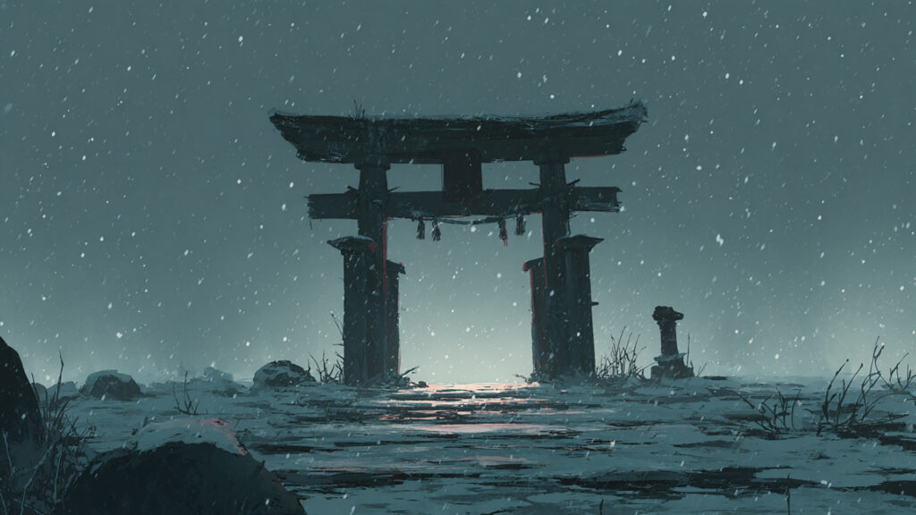 大晦日の神社跡｜鳥居と雪