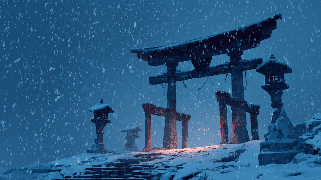 大晦日の神社跡｜鳥居と雪