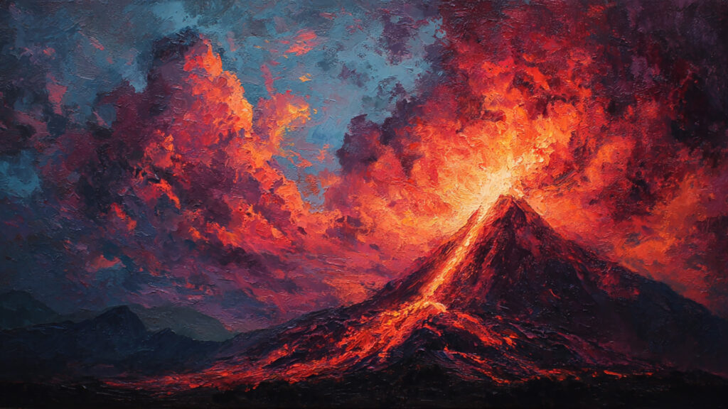 油絵風｜火山と溶岩