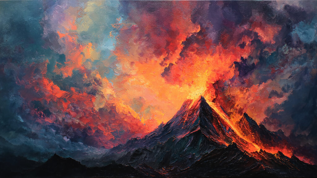 油絵風｜火山と溶岩