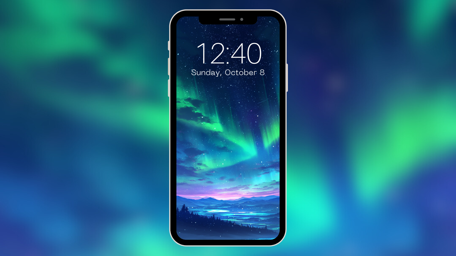 オーロラの空｜縦長背景の背景イラストのフリー素材