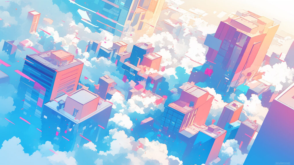 ポップな雲の上の街
