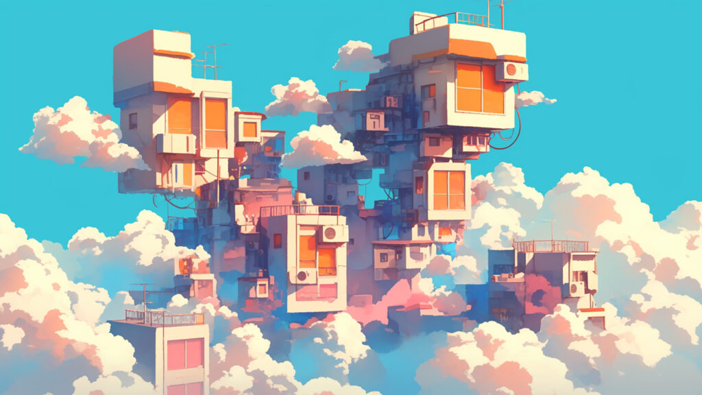 ポップな雲の上の街