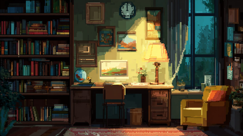 ドット絵風｜小さな書斎背景素材