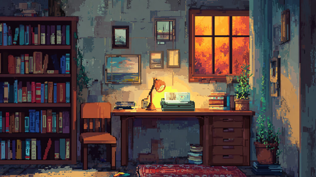 ドット絵風｜小さな書斎背景素材