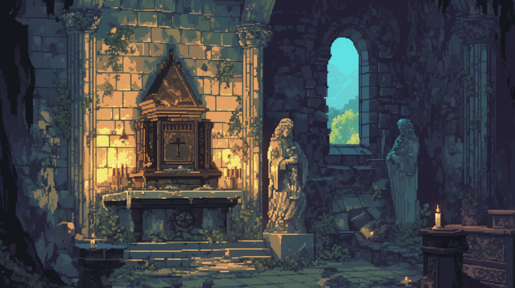 廃墟の地下礼拝堂｜ドット絵風