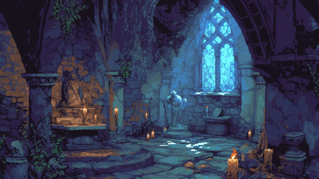 廃墟の地下礼拝堂｜ドット絵風