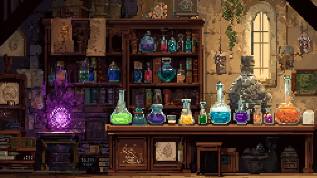 ドット絵風｜錬金術研究室の背景素材