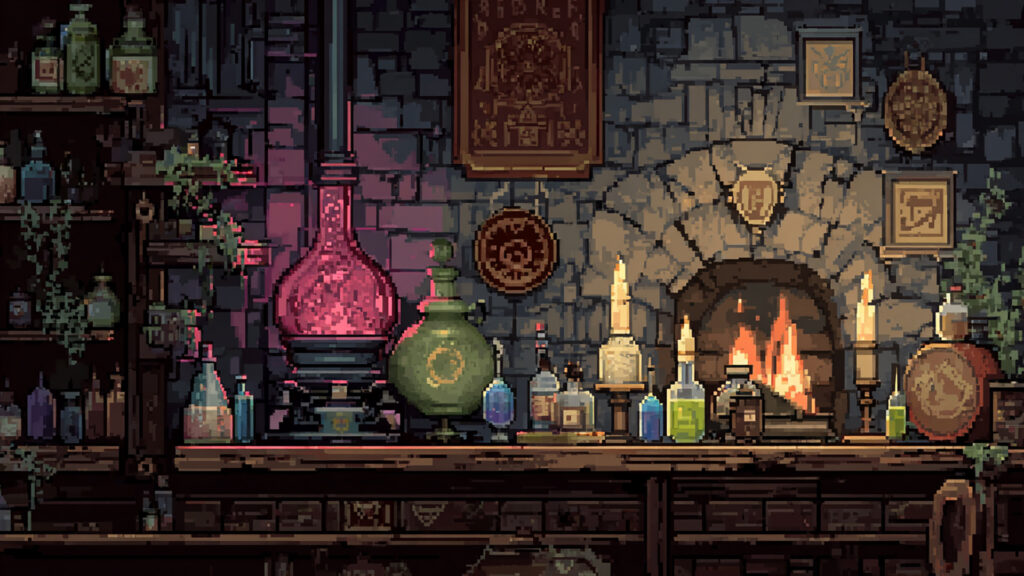 ドット絵風｜錬金術研究室の背景素材