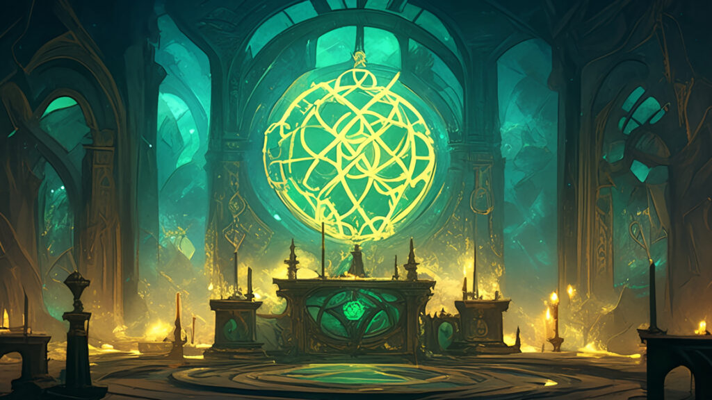 ケルト装飾画風｜儀式の祭壇と光るルーン
