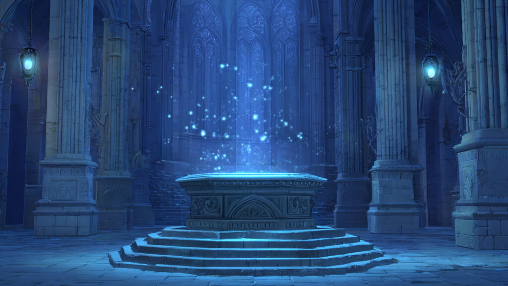 青い光の祭壇の背景イラストのフリー素材