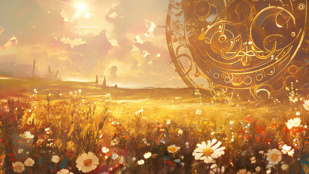 ケルト装飾画風｜花咲く丘と金の装飾