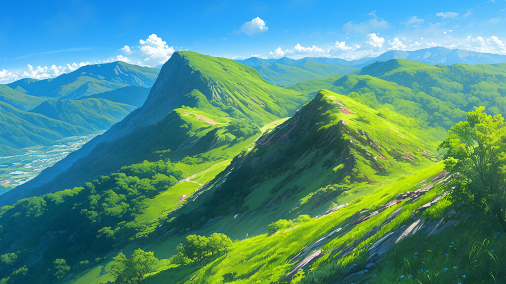青空と緑の山々