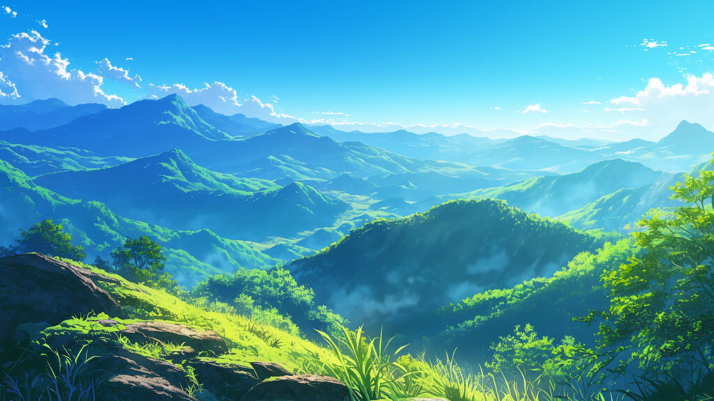 青空と緑の山々