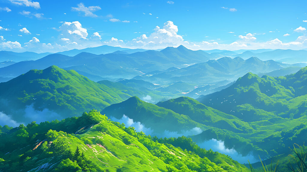 青空と緑の山々