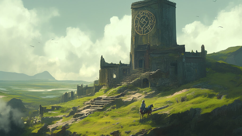 ケルトの要塞｜山上の古代防壁ファンタジー背景