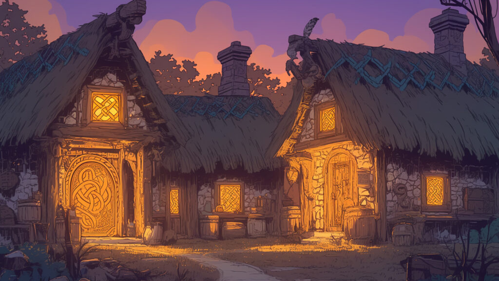 ケルトの村の家屋｜石と木の温もりある背景素材