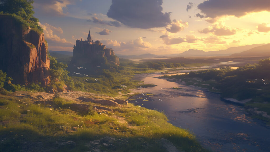 シネマティックな川の背景イラストのフリー素材