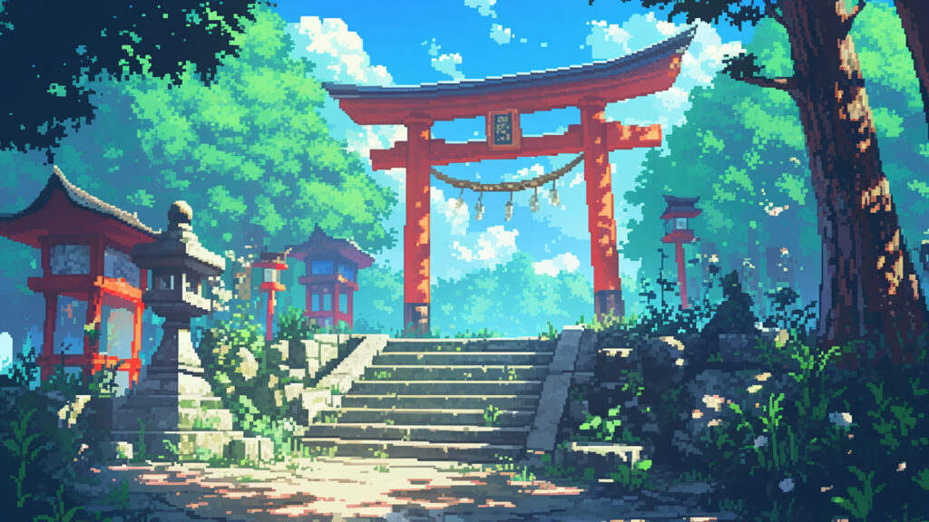 昼の神社｜ドット絵風