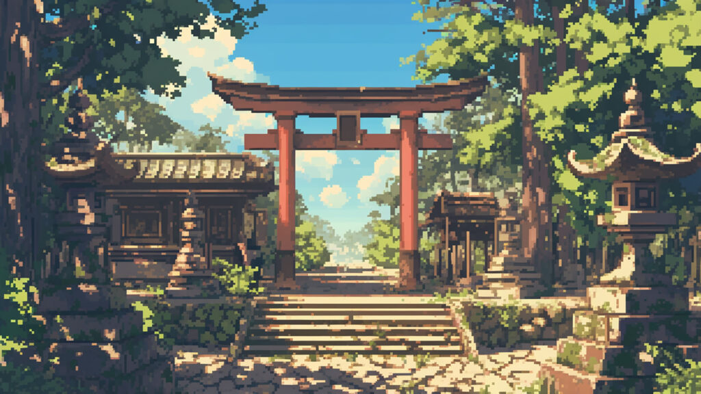 昼の神社｜ドット絵風