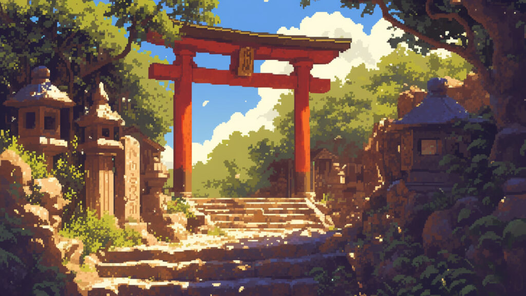 昼の神社｜ドット絵風