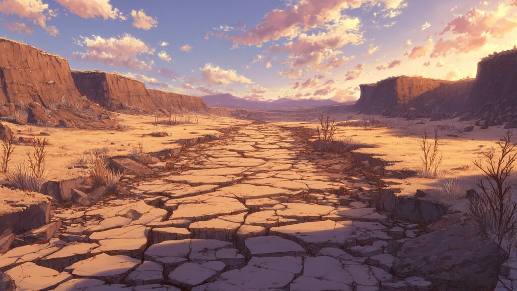 砂漠の枯れた川の背景イラストのフリー素材