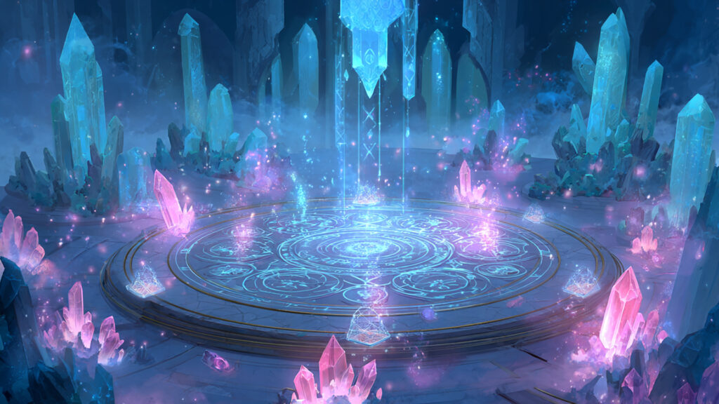 水晶が並ぶ魔導祭壇