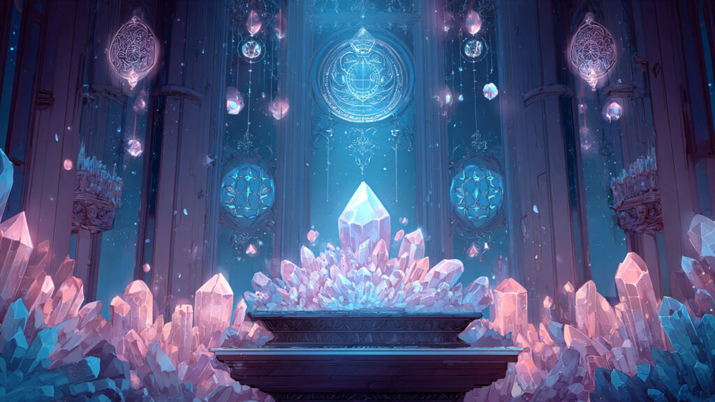 水晶が並ぶ魔導祭壇