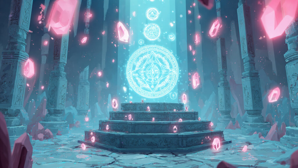 水晶が並ぶ魔導祭壇