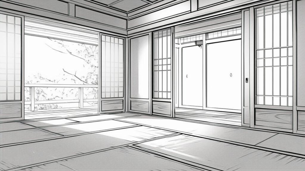 マンガ背景-和室・畳・縁側