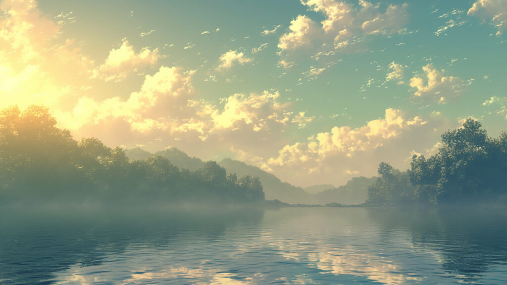 霧がかった川