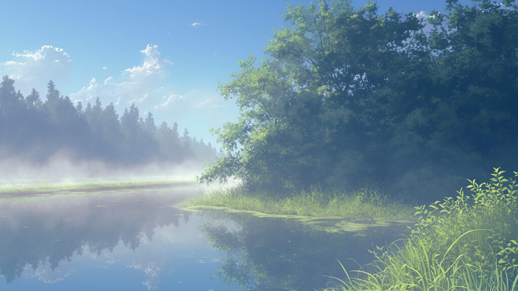 霧がかった川