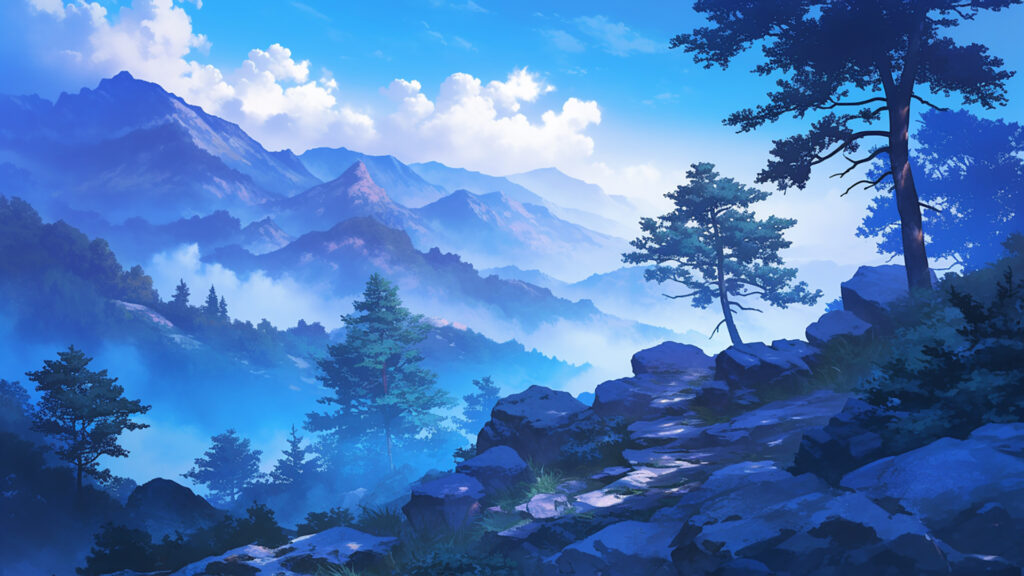 霧に包まれた山