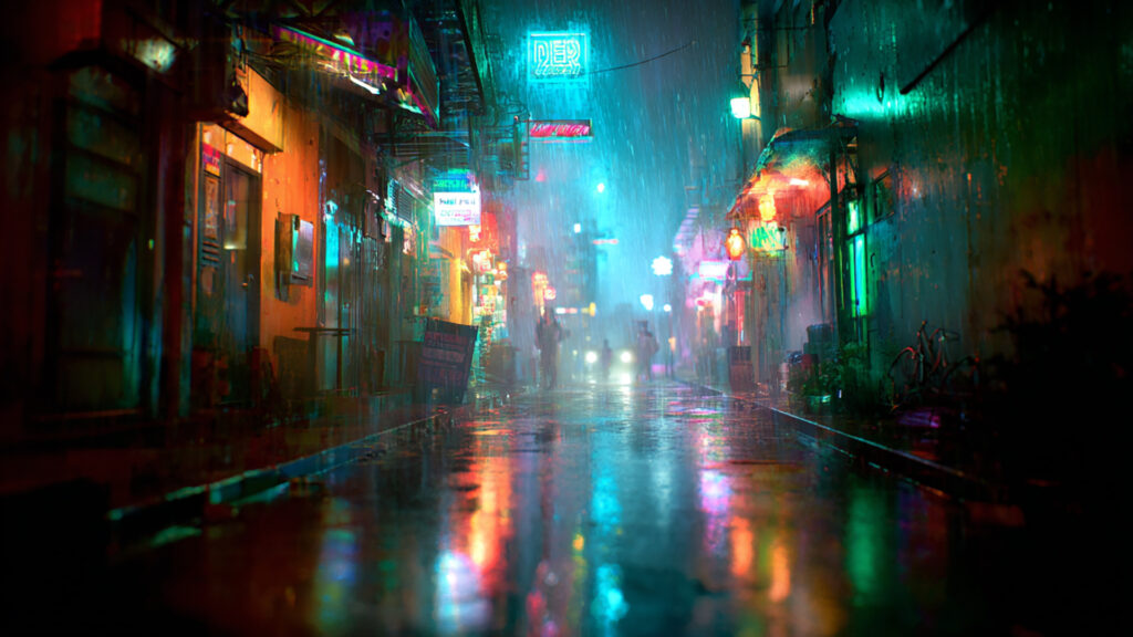 ネオン雨の路地裏