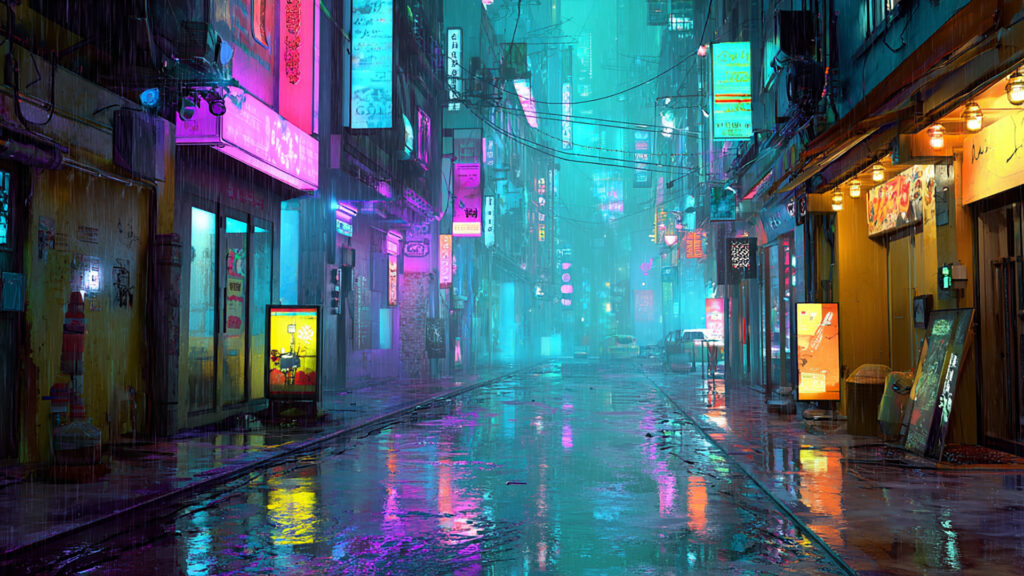 ネオン雨の路地裏