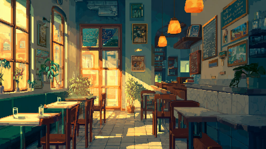 ドット絵風｜カフェの背景素材