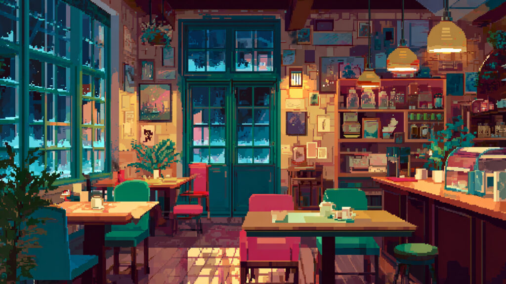 ドット絵風｜カフェの背景素材