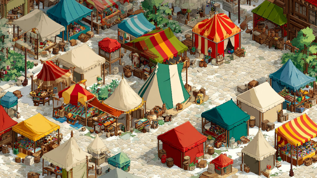 ドット絵風｜市場の背景素材