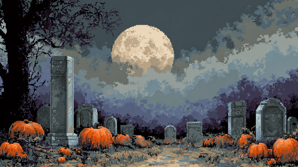 ドット絵風｜ハロウィン墓地背景素材