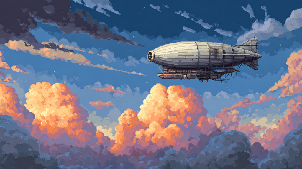 飛行船の背景イラストのフリー素材