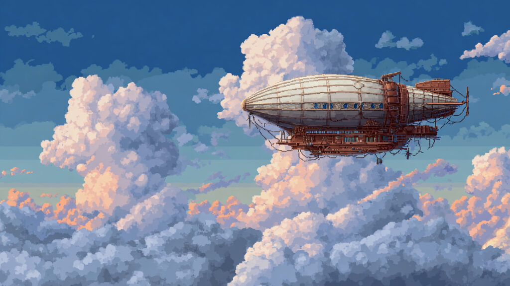 ドット絵風｜飛行船の背景素材