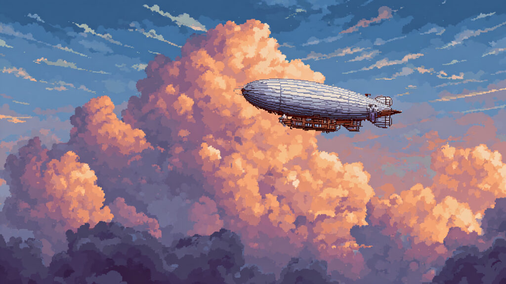 ドット絵風｜飛行船の背景素材