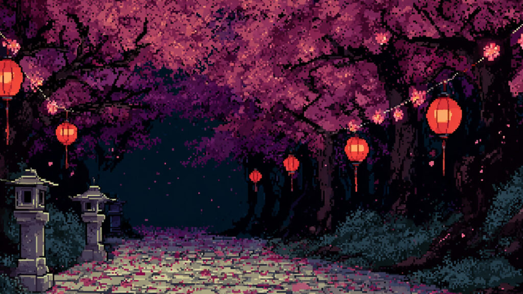 ドット絵風｜桜祭りの背景素材
