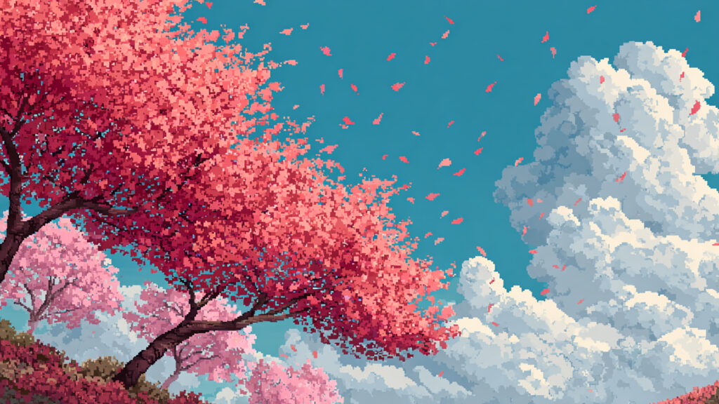 ドット絵風｜春の桜背景素材