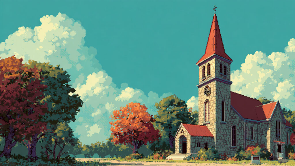 ドット絵風｜教会の外観背景素材